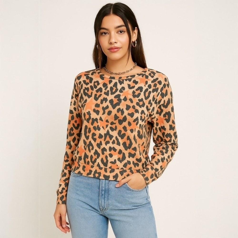 Wildfox Leopard & Star Print Sweatshirt – Size XS